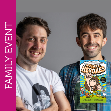 Jon Lock and Nich Angell headshot with book jacket Tiny Hercules The World's Tiniest, Mightiest Hero