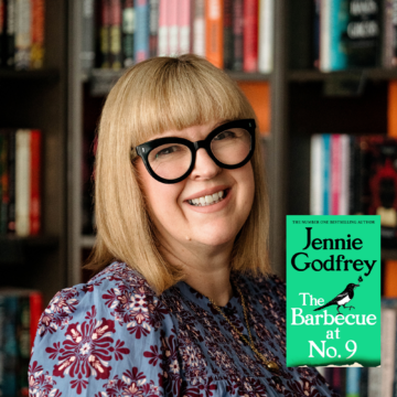Jennie Godfrey headshot and book jacket The Barbecue at No. 9 (1)