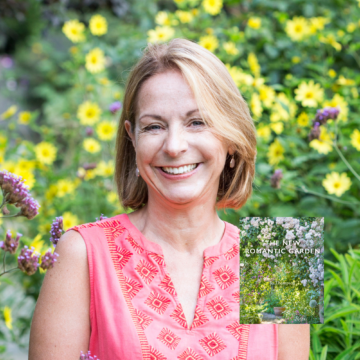 Jo Thompson headshot and book jacket New Romantic Garden