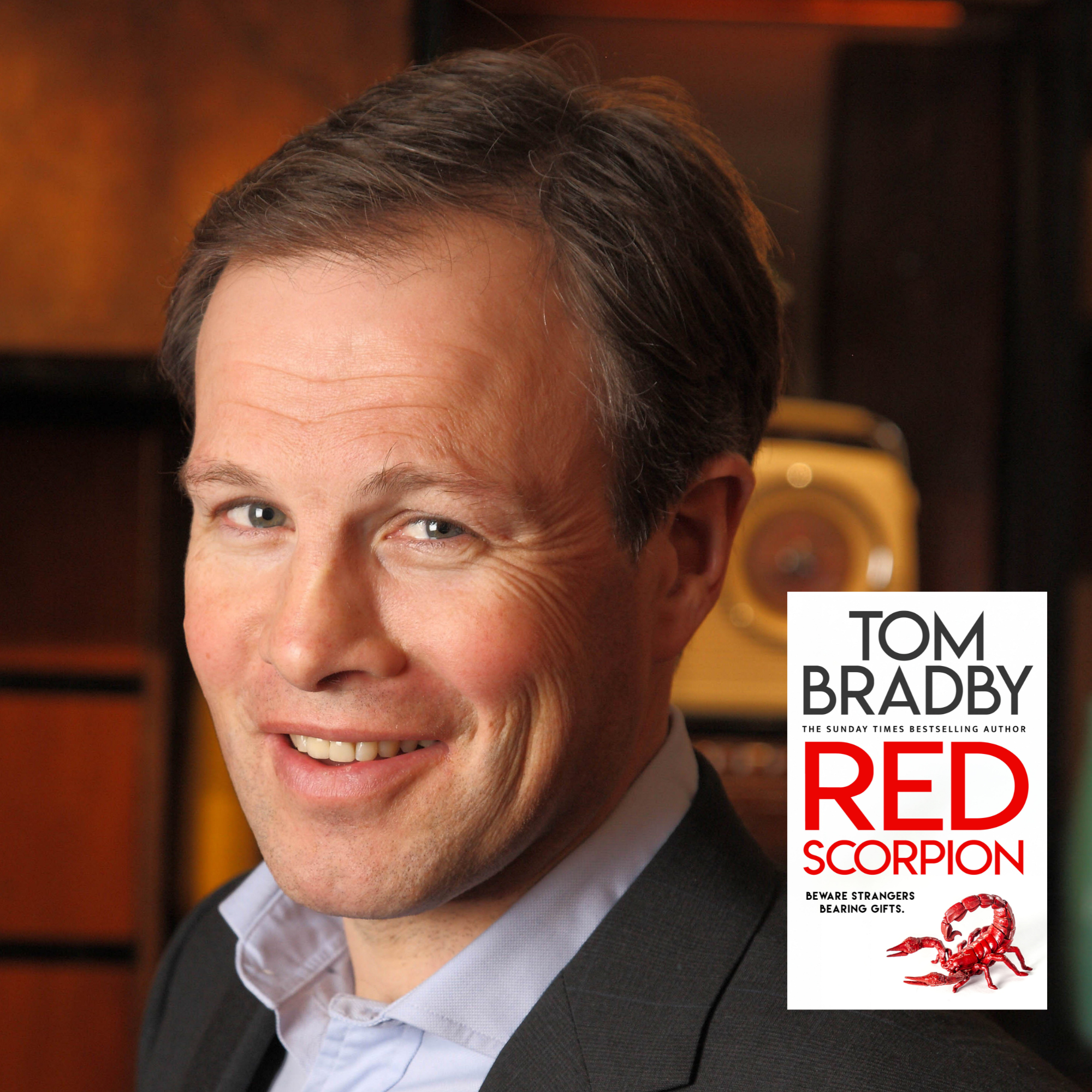 Tom Bradby headshot and book jacket Red Scorpion