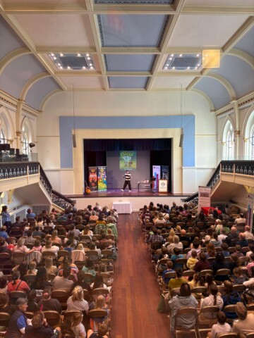 Rob Biddulph on stage from balcony WBF 2026